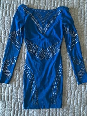 bebe Royal Blue Long-Sleeve Studded Bodycon Dress